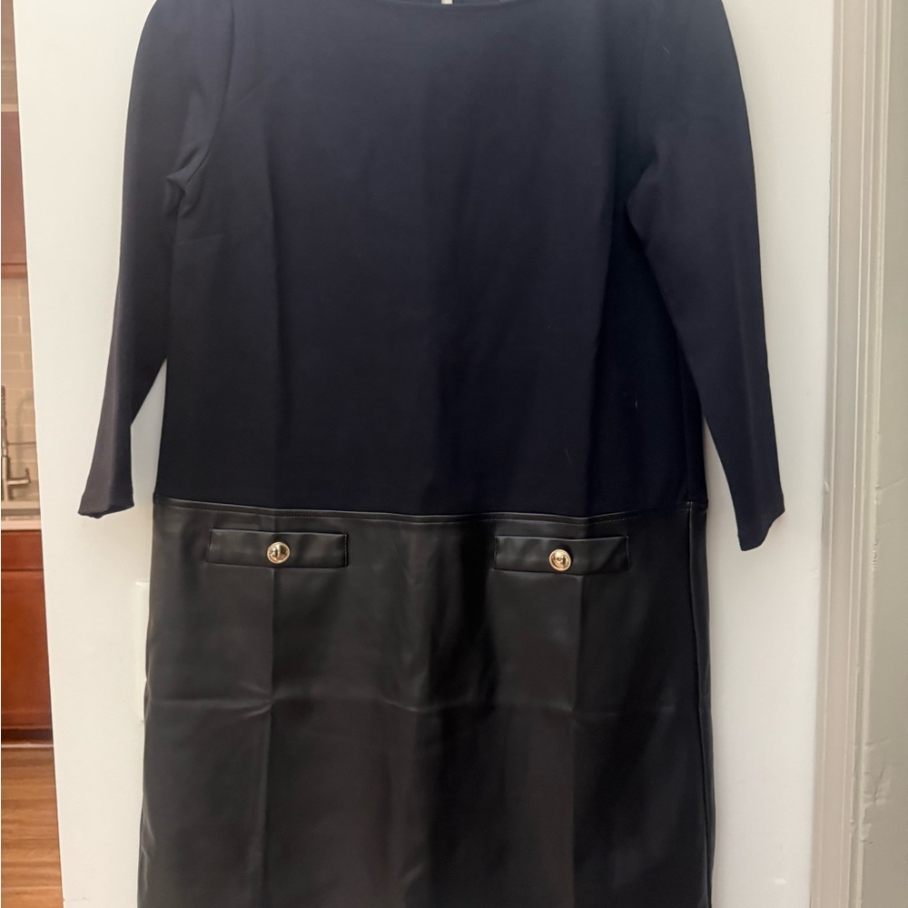 Ann Taylor Black Shift Dress with Faux Leather